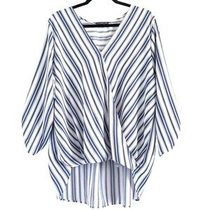 West Kei Blue and White Striped Blouse